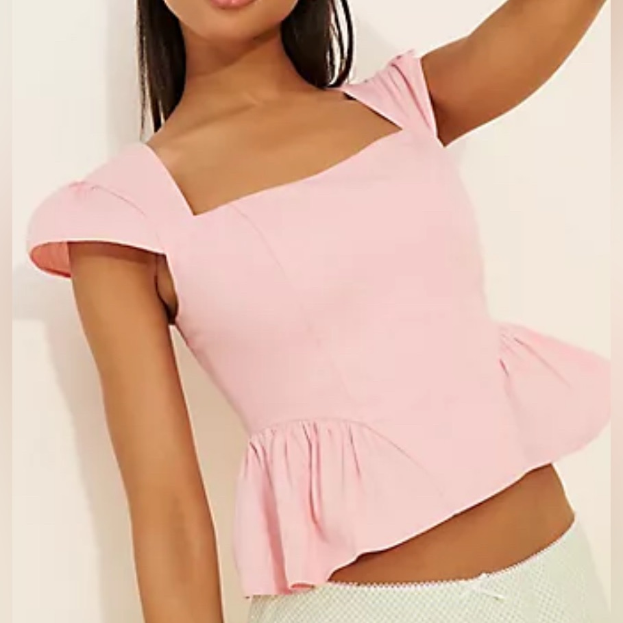 Anthropologie Pink Peach Peplum Smocked Crop Top Size L